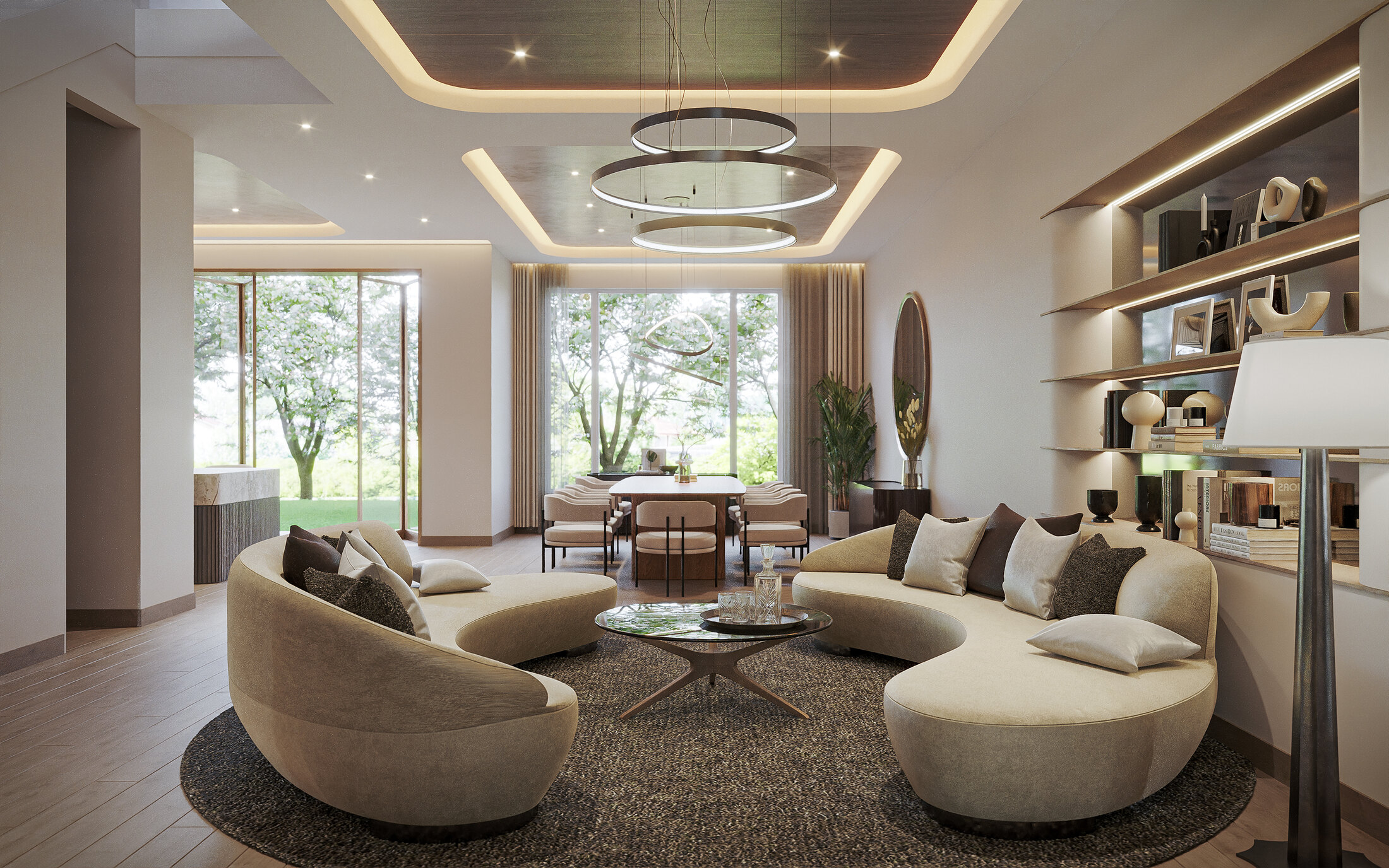 Warm neutral living room at Glengarry Residence