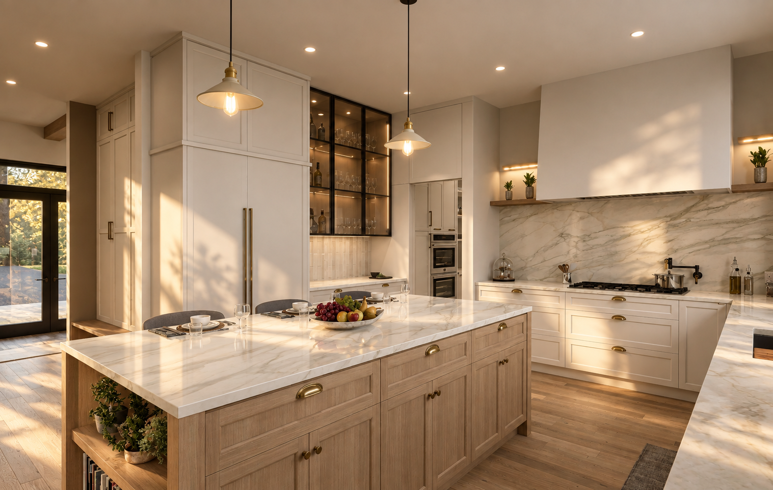 Pale oak and stone kitchen